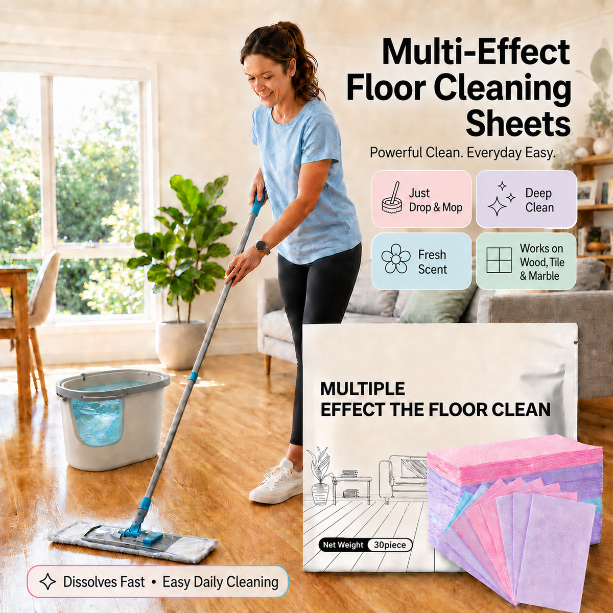 （🔥🔥🔥50% off on the last day） 30PCS Multi-Effect Floor Cleaning Sheets | Just Drop, Dissolve & Mop ✨