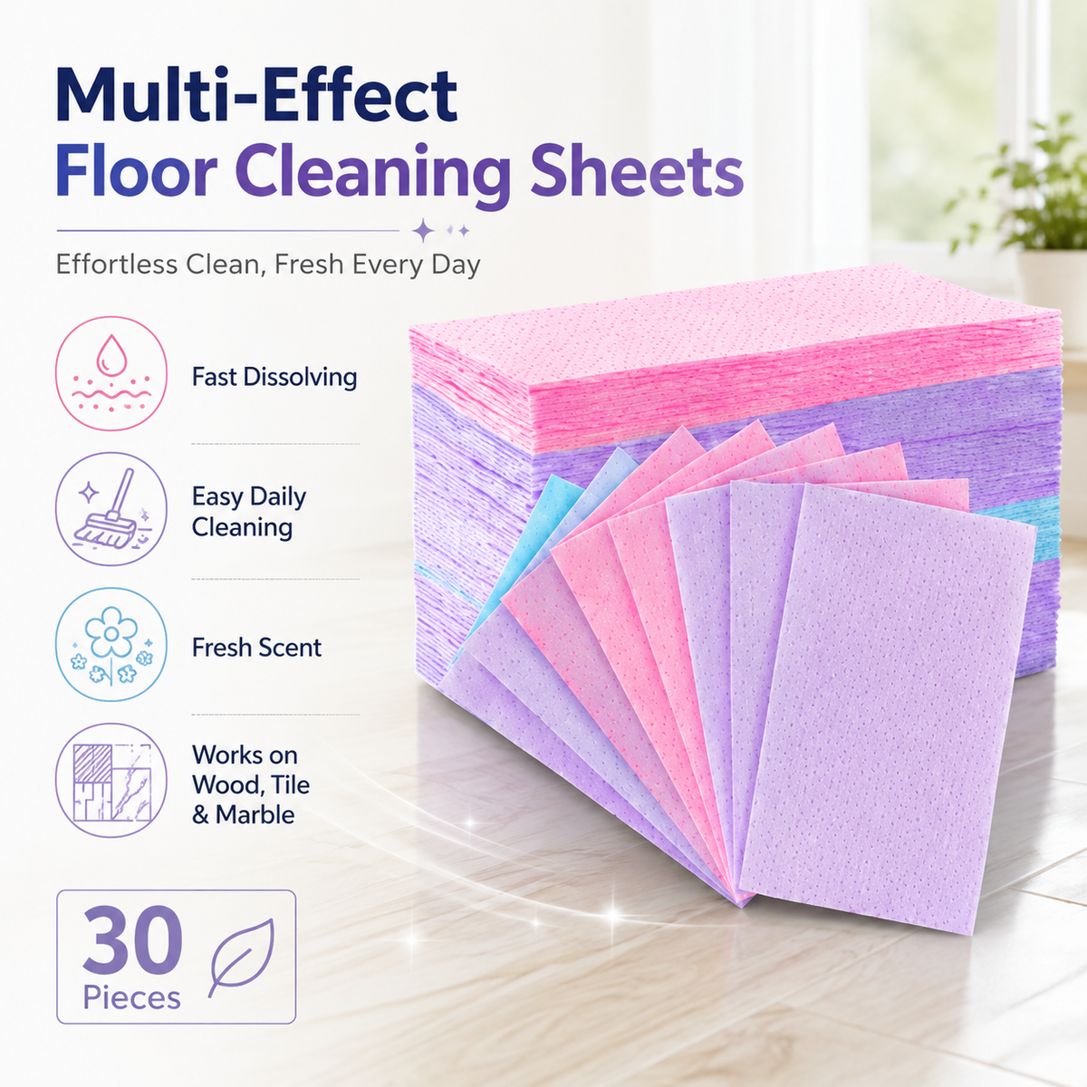 （🔥🔥🔥50% off on the last day） 30PCS Multi-Effect Floor Cleaning Sheets | Just Drop, Dissolve & Mop ✨